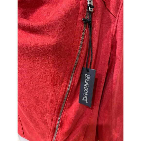NWT Blanknyc Red Faux Suede Draped Moto Jacket Women’s S Asymmetrical Zipper Sty - Picture 9 of 10